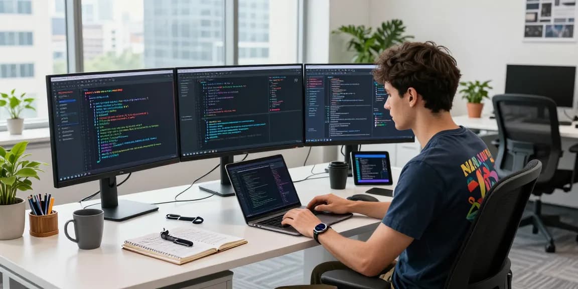 Developer using NAGA2000 interface in a modern tech workspace.