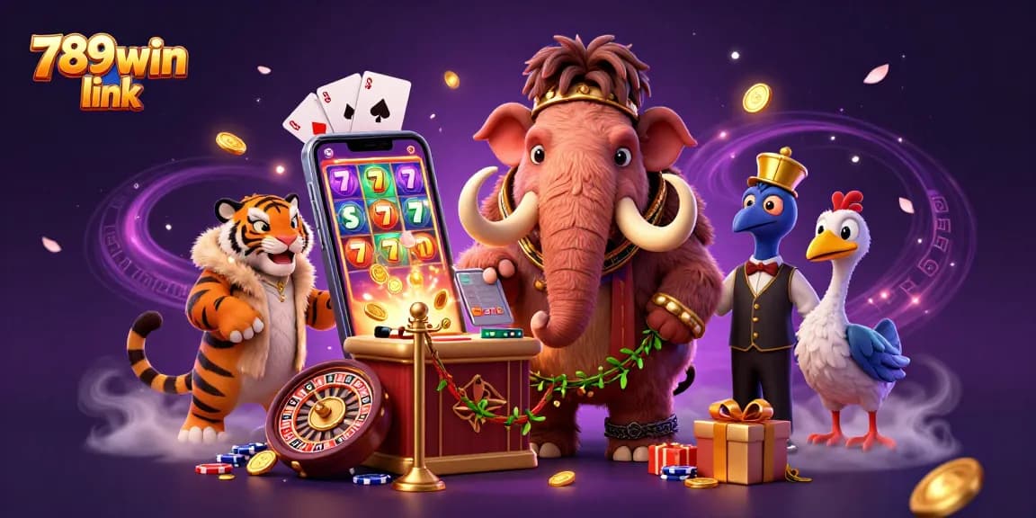 Engage with thrilling gameplay at 789win link, featuring a vibrant casino scene with dynamic characters and dazzling slot games.