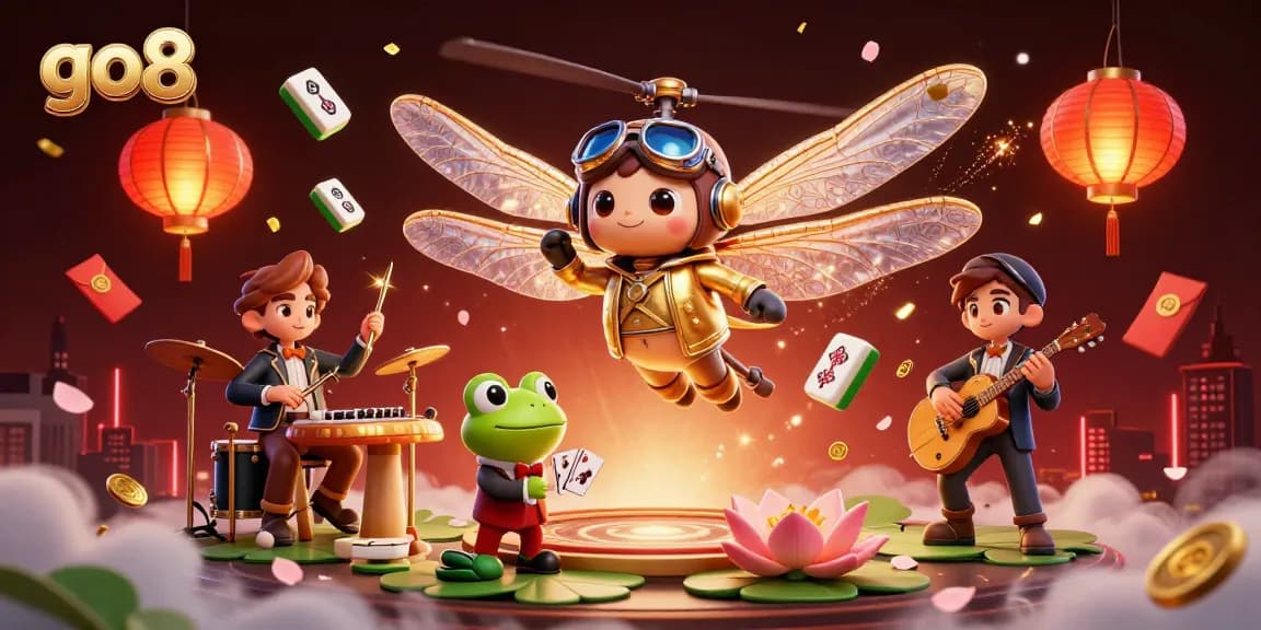 Experience thrilling gaming action at go8 with a vibrant 3D digital casino scene.