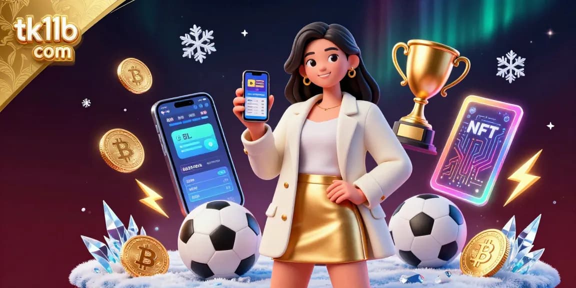 Engage with tk11b com showcasing a vibrant 3D digital illustration highlighting sports betting excitement and crypto elements.