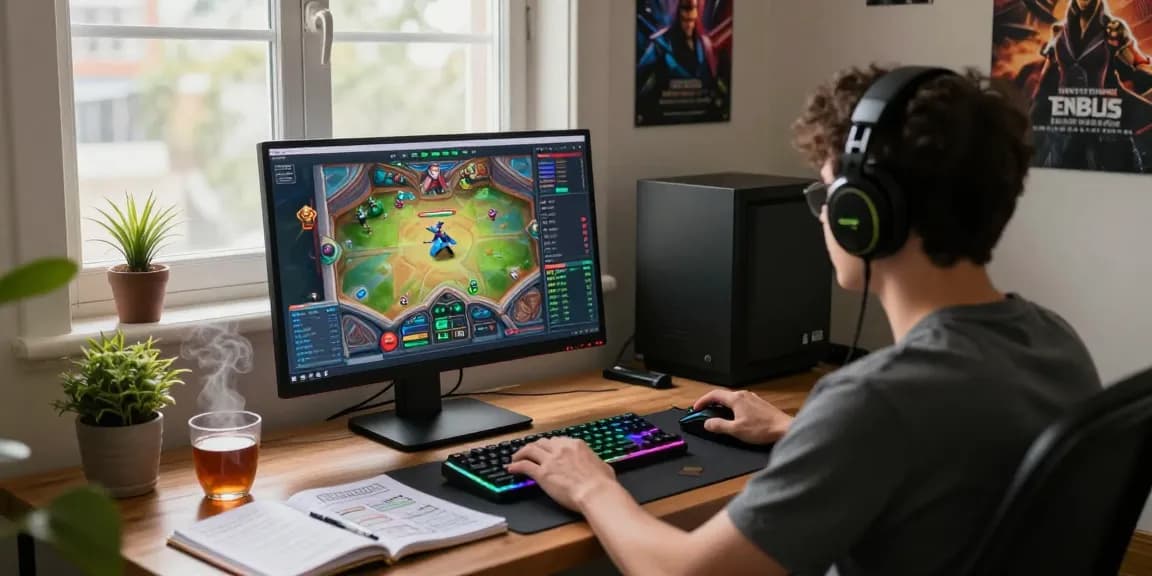Focused player engaging with hearthstats net news in a cozy gaming setup