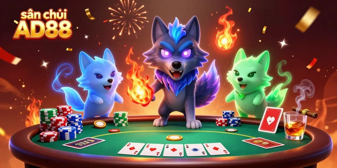 Join the excitement at sân chơi AD88, where dazzling poker action unfolds among ghostly wolves!