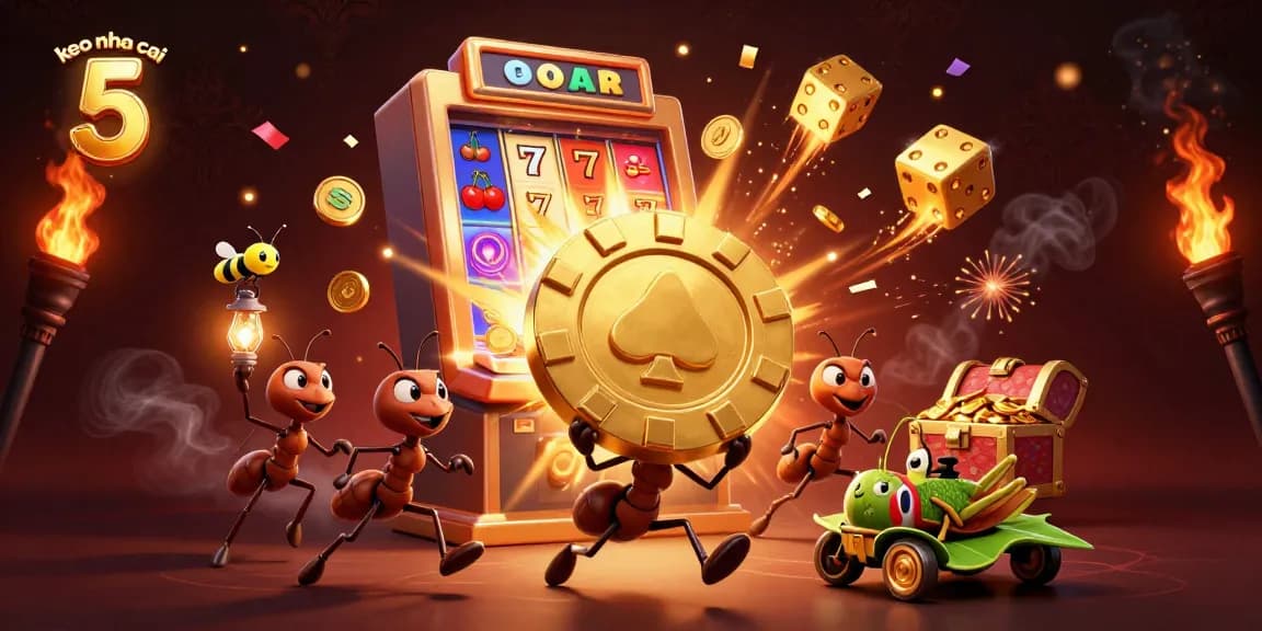 Engage with the thrill of keo nha cai 5 as a team of ants executes a heist amidst stunning casino visuals.
