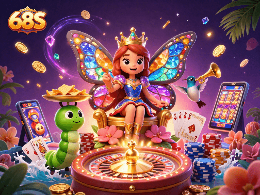 Explore a magia do cassino com 68S em uma ilustração vibrante e detalhada.
