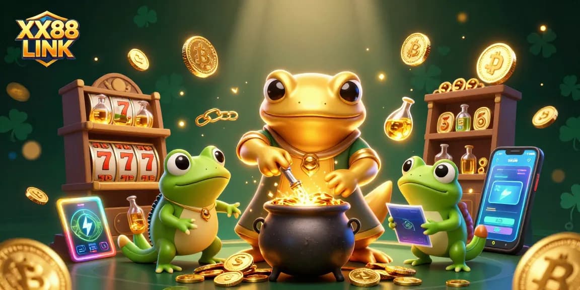 Experience dynamic gaming excitement with the XX88 LINK, showcasing vibrant slot action and golden coins.