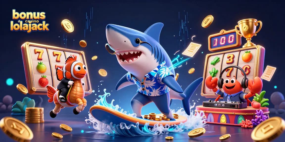 Profitez du bonus de casino lolajack avec des symboles de machines à sous et des personnages animés.