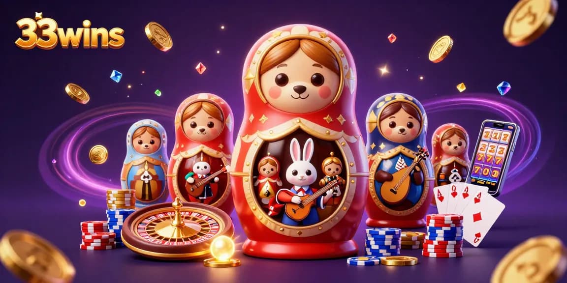 Win big with 33wins as exciting characters celebrate within a vibrant casino scene.