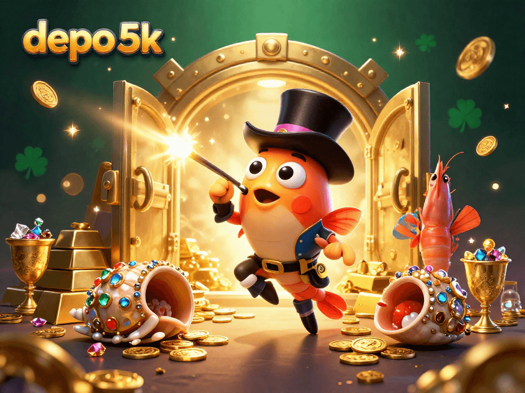 Engage with depo 5k in this vibrant casino scene featuring a whimsical deep-sea anglerfish and treasures.