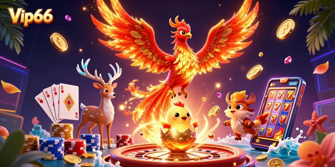 Win big with thrill and excitement at Vip66, featuring a detailed 3D casino scene.