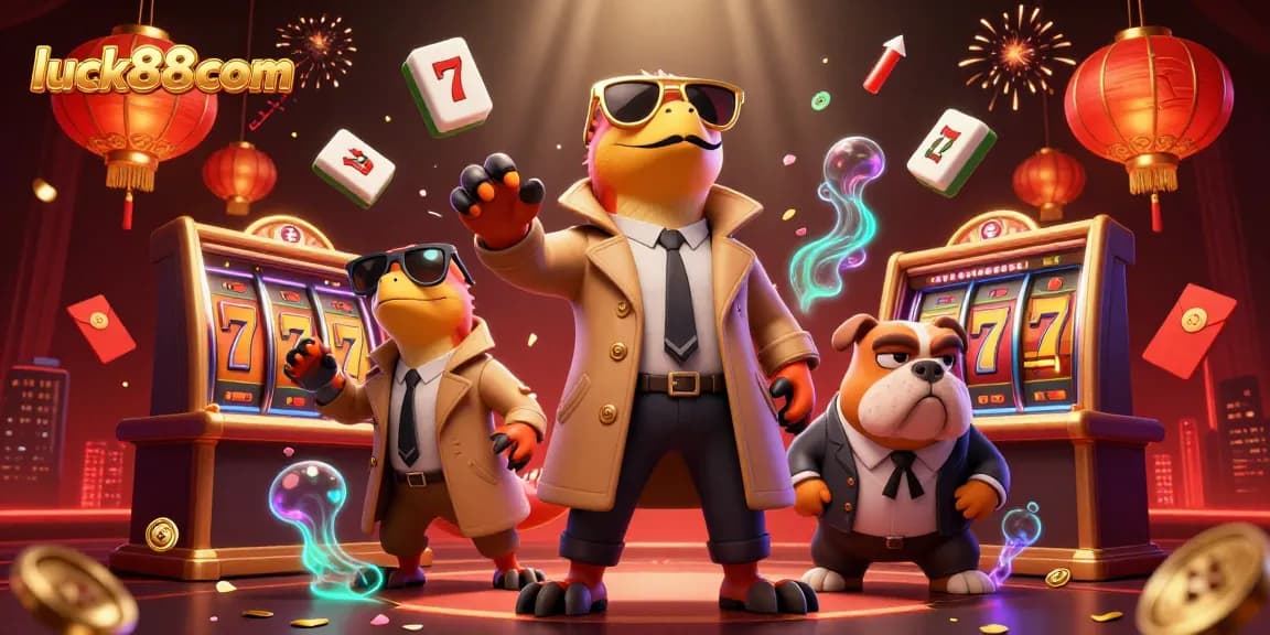 Experience thrilling gaming with luck88com's vibrant raptors as they enter an exclusive casino lounge.