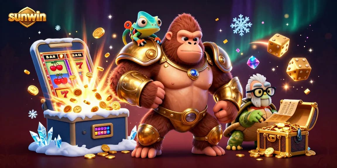 Experience thrilling gameplay at sunwin with dynamic casino action featuring a gorilla king and golden treasures.