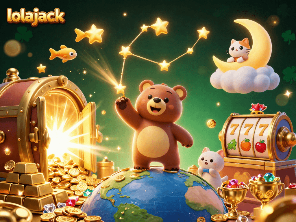 Engage with lolajack as the constellation bear scoops coins in a vibrant casino scene.
