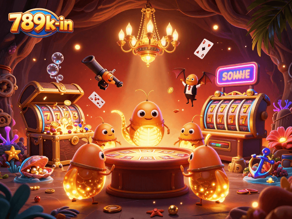 Catch the excitement at 789k-in with a vibrant glowworm casino illustration showcasing thrilling slot games.