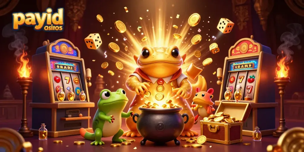 Engage in payid casinos with a golden alchemist and vibrant casino elements exploding in joy.