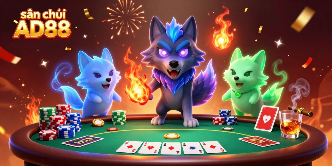 Join the excitement at sân chơi AD88, where dazzling poker action unfolds among ghostly wolves!