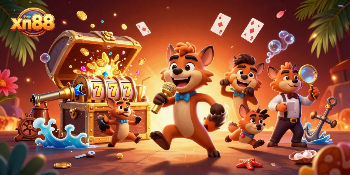 Experience thrilling moments at xn88 casino with rich game visuals, gold coins, and hyena characters.