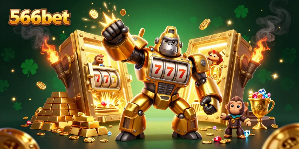 Join the excitement with 566bet as the golden gorilla mech unleashes jackpots!