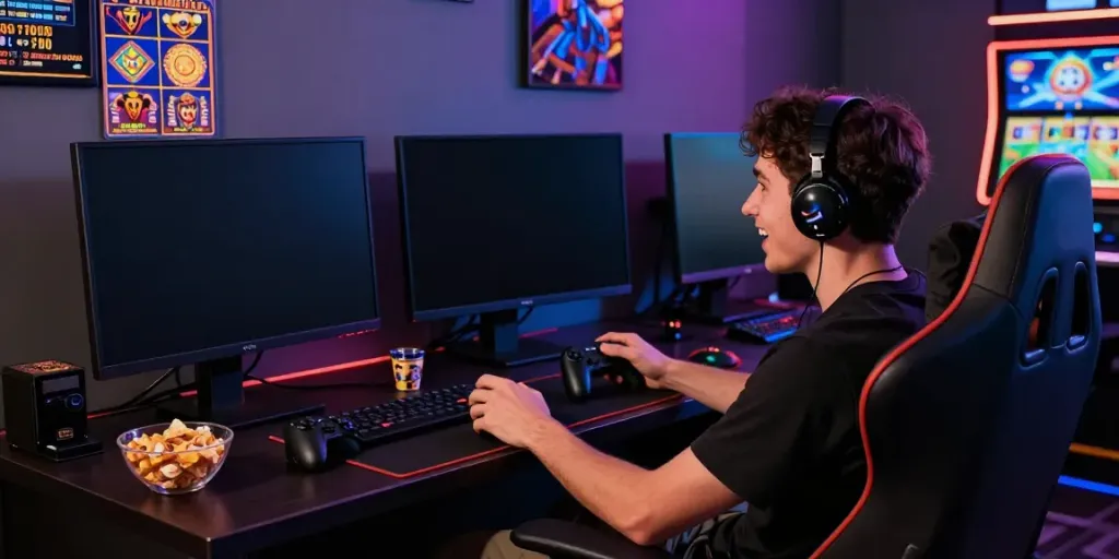 Player enjoying immersive slot777 gaming experience in a modern gaming setup.