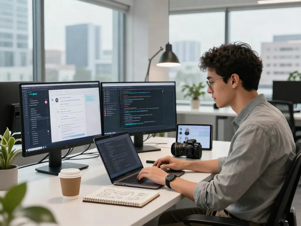 Exploring an unfiltered AI chat platform in a modern workspace with a developer in action.