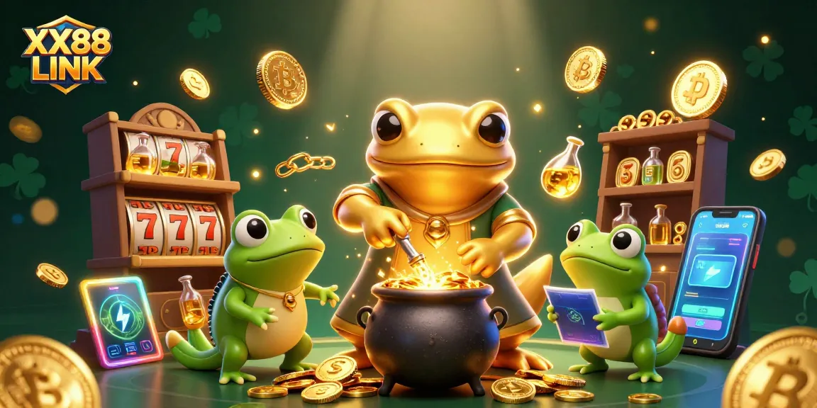 Experience dynamic gaming excitement with the XX88 LINK, showcasing vibrant slot action and golden coins.