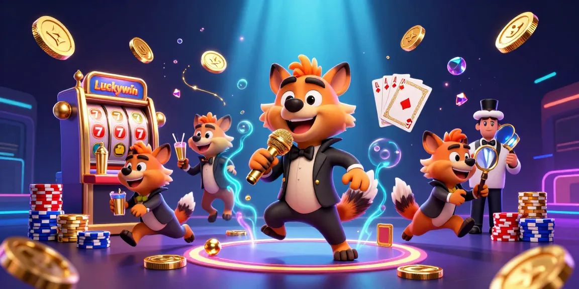 Experience Luckywin's thrilling comedy club as hyena characters entertain with slots and card games.