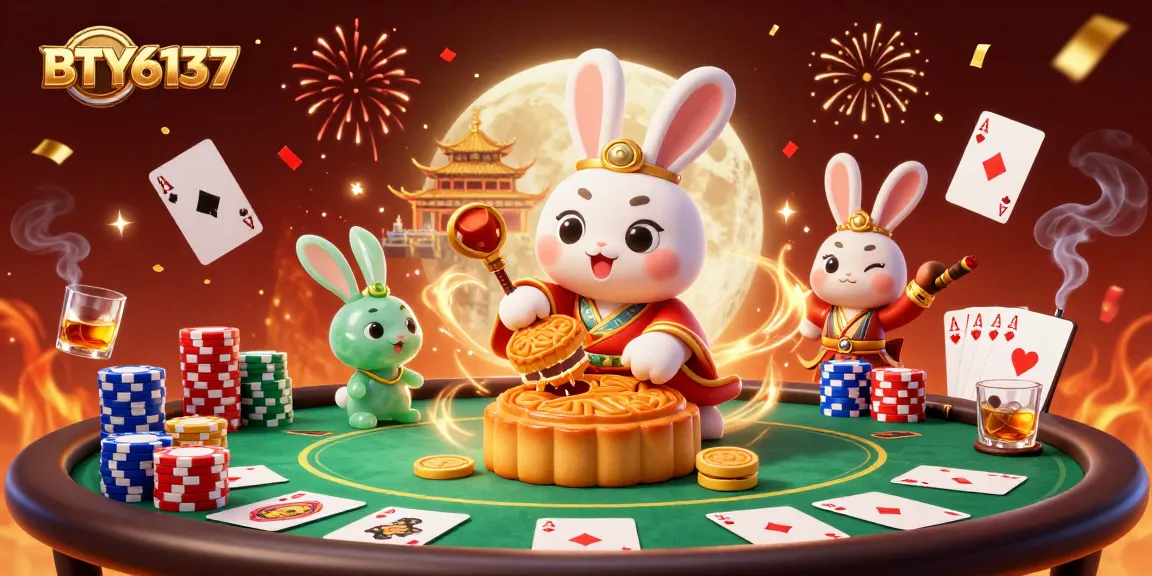 BTY6137 showcases a vivid poker scene with a moon rabbit and festive casino elements.