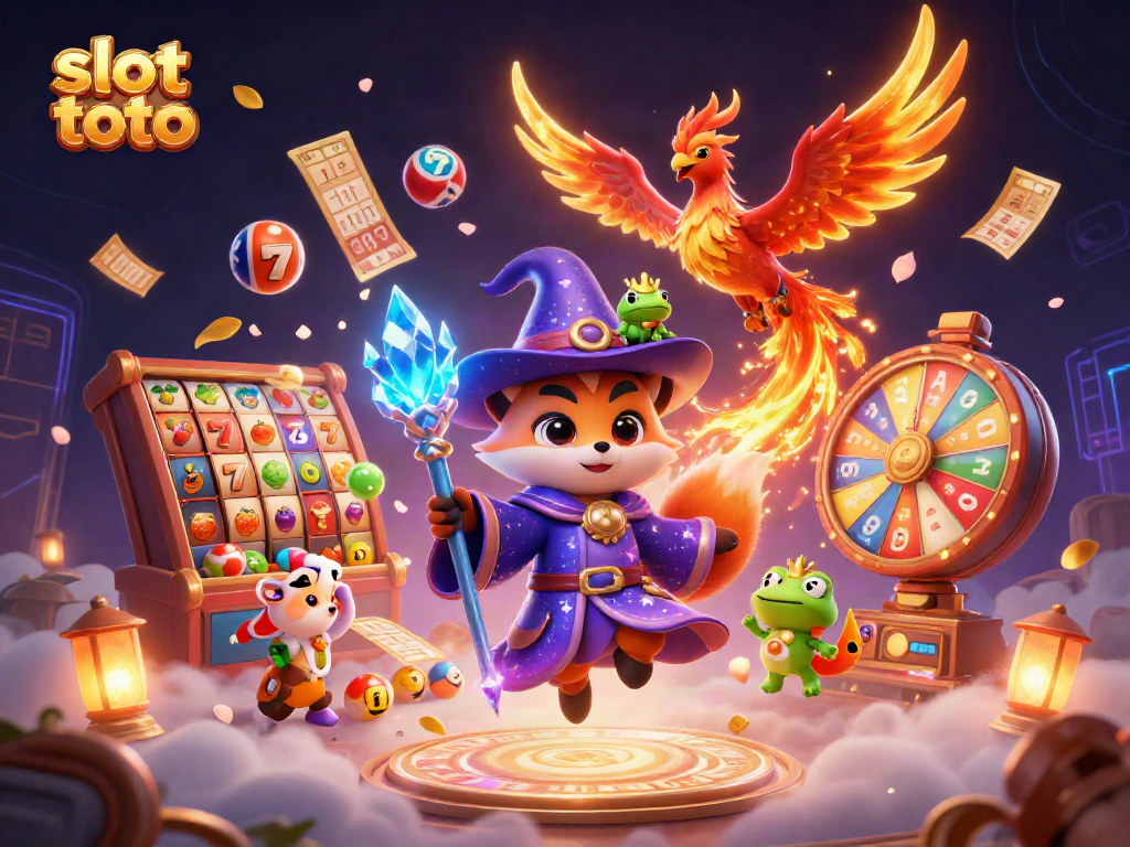 Engage with slot toto's thrilling vibes, featuring magical characters amidst festive gambling elements.