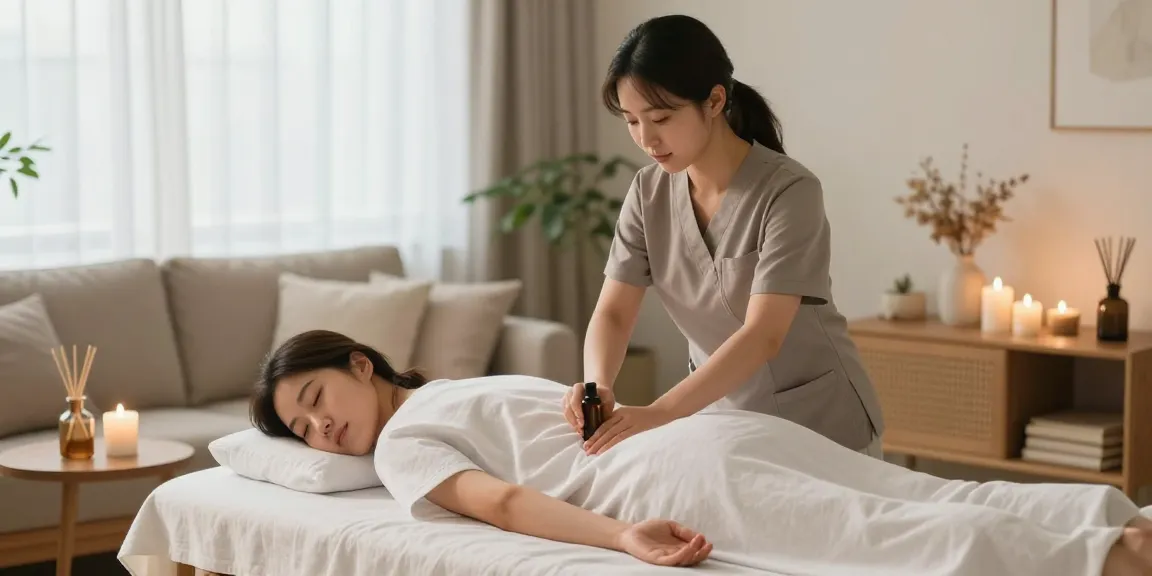 Enjoying a relaxing 양주출장마사지 in a tranquil home setting with a professional therapist.