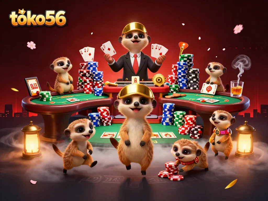toko56 menampilkan koloni meerkat yang mengelola kasino dengan penuh energi dan detail yang kaya.