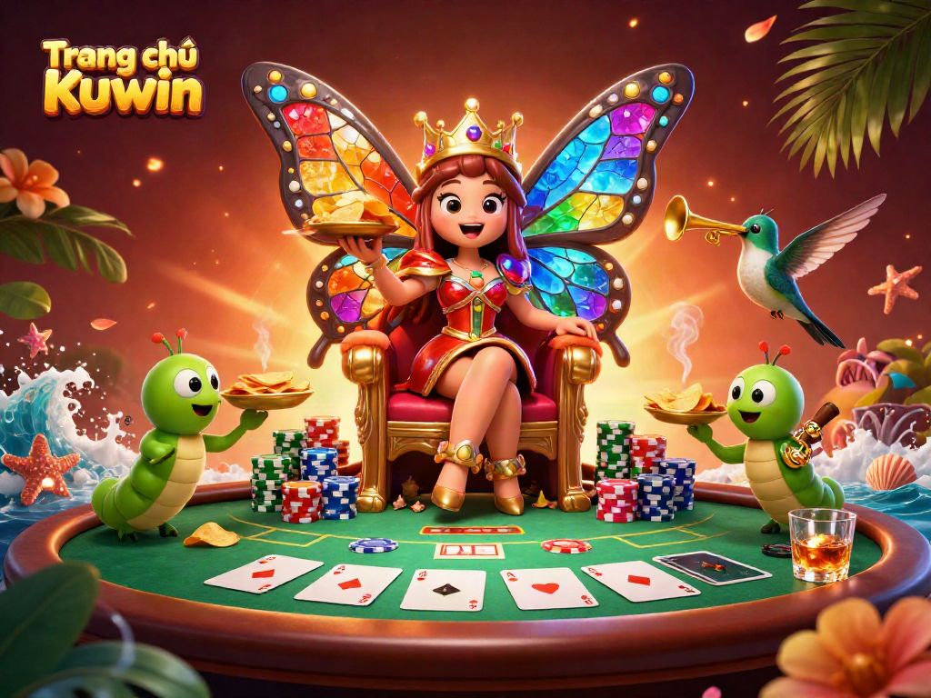 Experience thrilling moments while playing at Trang chủ Kuwin with vibrant casino elements and colorful characters.