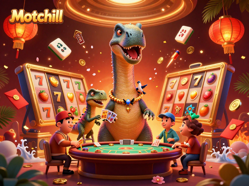 Motchill offers thrilling casino action with a giant brontosaurus and clever raptor dealing cards.
