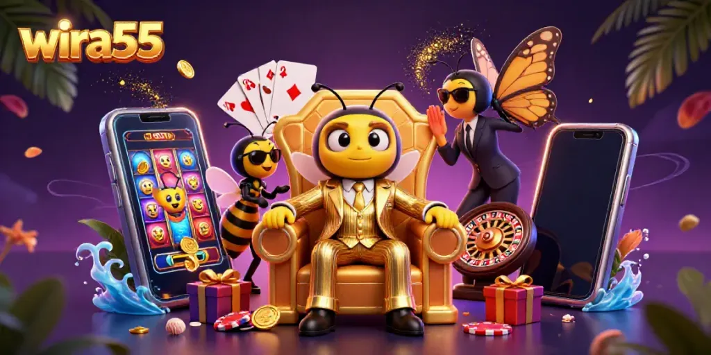Permainan slot wira55 dengan ilustrasi detail 3D yang menarik, menampilkan suasana kasino.