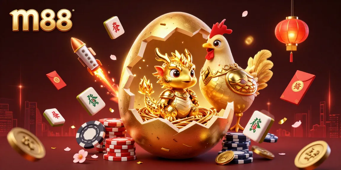Experience thrilling wins with m88 as a golden dragon emerges from a nest of poker chips.