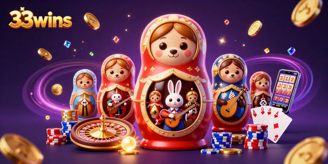 Win big with 33wins as exciting characters celebrate within a vibrant casino scene.