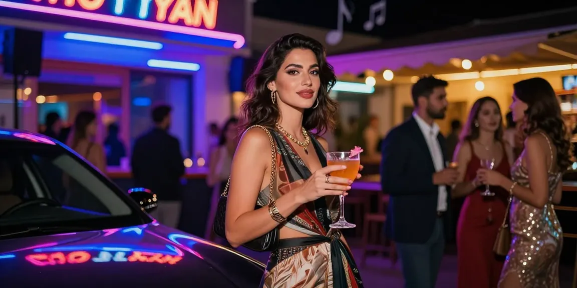 Elegant woman enjoying a night out in Antalya Eskort scene with vibrant nightlife.