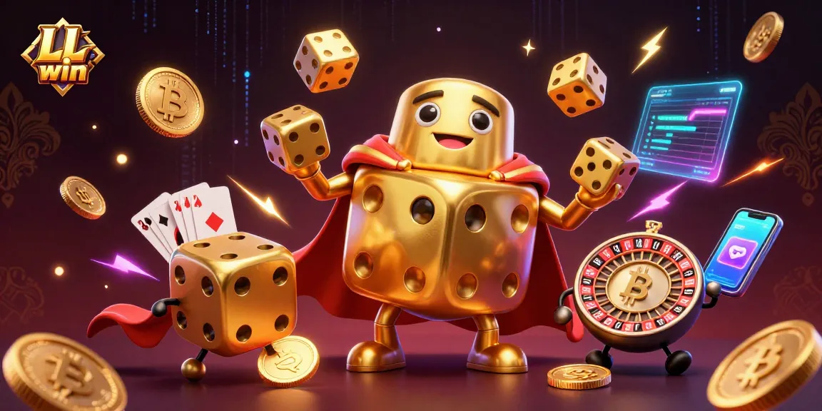 Roll the dice and win with LL win in this vibrant 3D cartoon casino illustration.