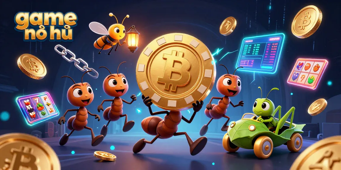 Engage with game nổ hũ as ants execute a thrilling heist featuring neon-lit slots and cryptocurrency.