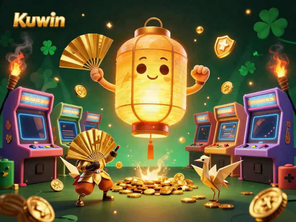 Kuwin attracts players with vibrant casino spirit and golden game elements in an exciting arcade scene.