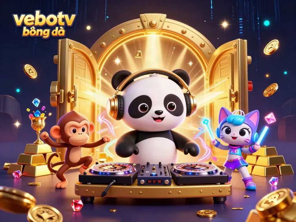 Engage with vebotv bóng đá while enjoying a vibrant 3D scene with dynamic characters and casino elements.
