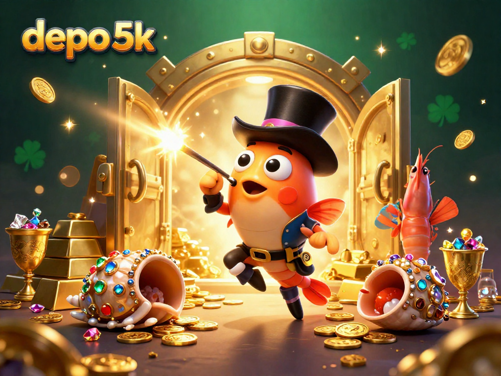 Engage with depo 5k in this vibrant casino scene featuring a whimsical deep-sea anglerfish and treasures.