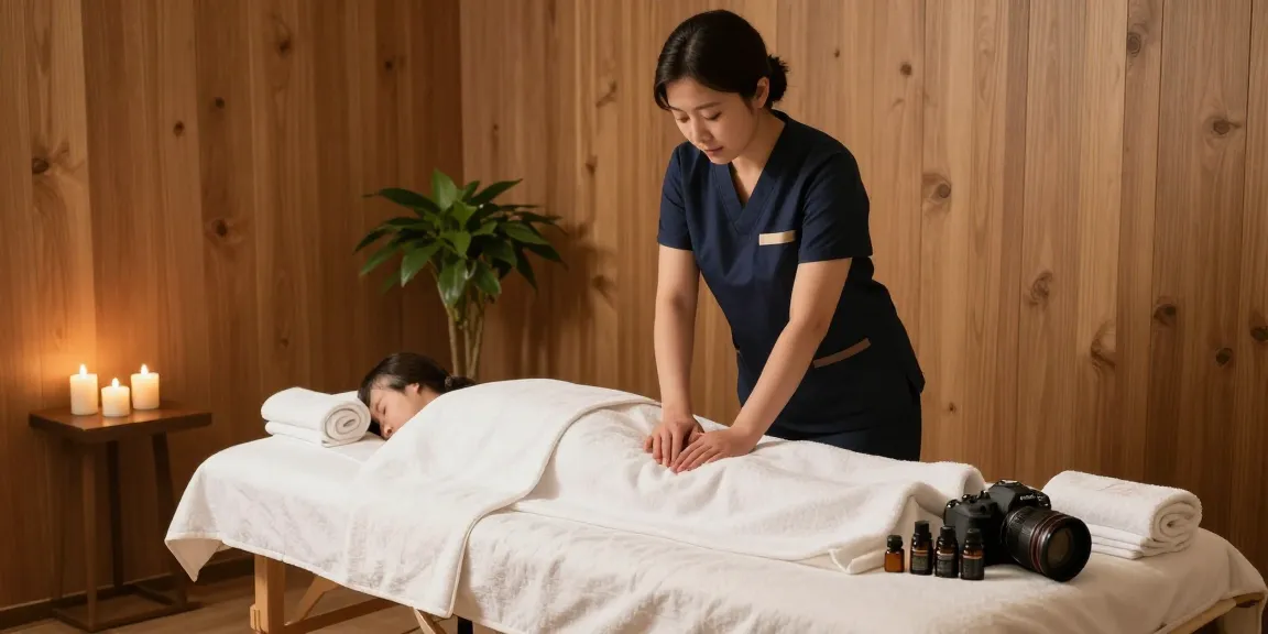 강서구출장마사지 soothing home massage setup with calming ambiance and professional therapist.