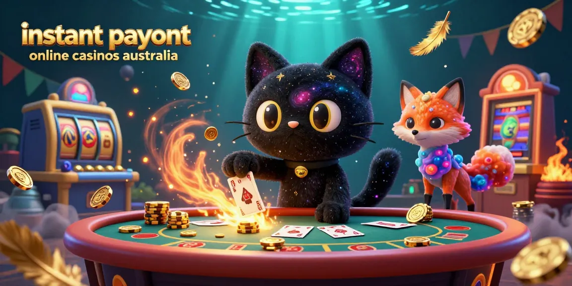 Experience instant payout online casinos australia with an engaging cosmic casino scene featuring vibrant characters.