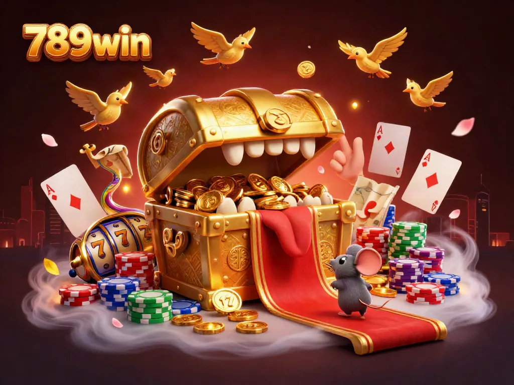 Experience the excitement of 789win with rich visuals of slot reels and golden treasures.