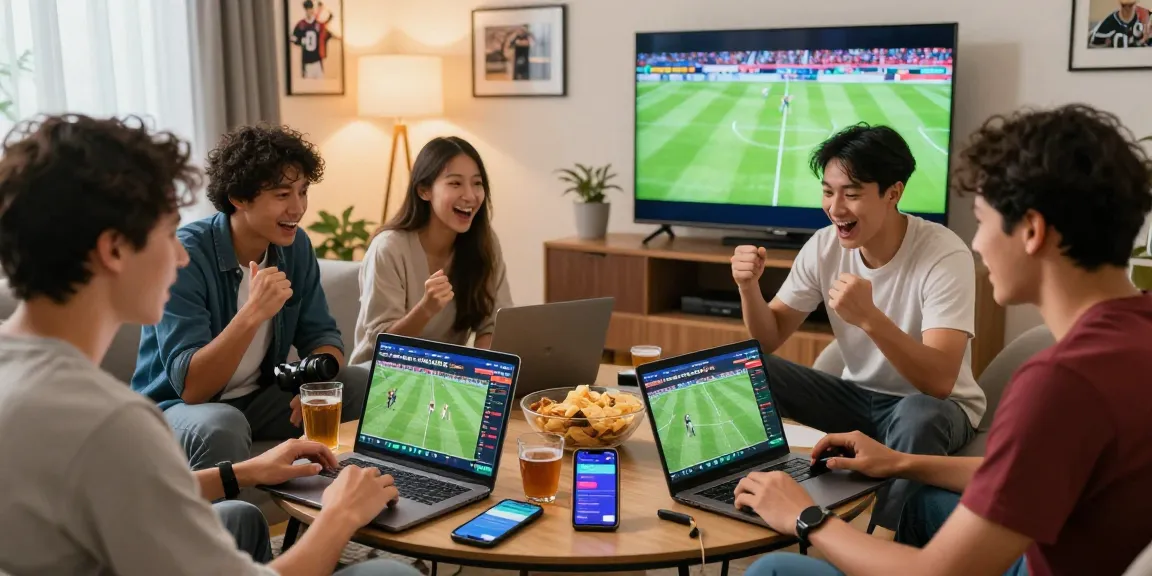 Gacor 25 users actively betting on football, celebrating sports enthusiasm in a lively home setting.