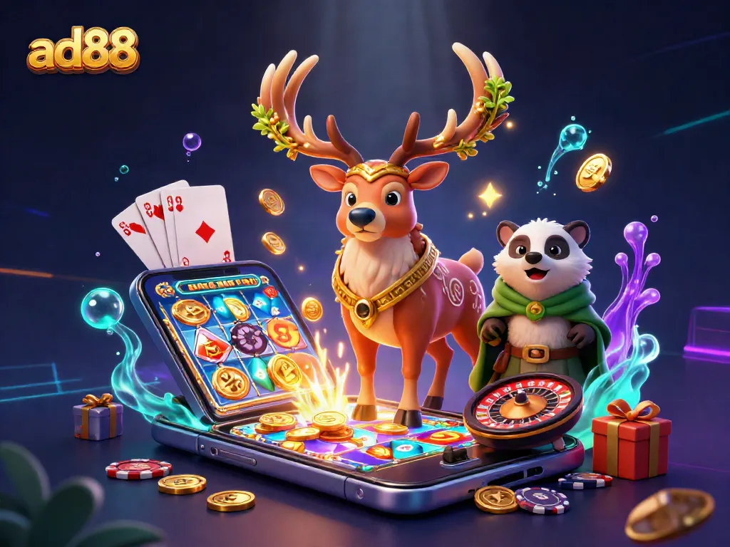 Experience thrilling casino action with ad88, featuring vibrant characters and dynamic gameplay elements.