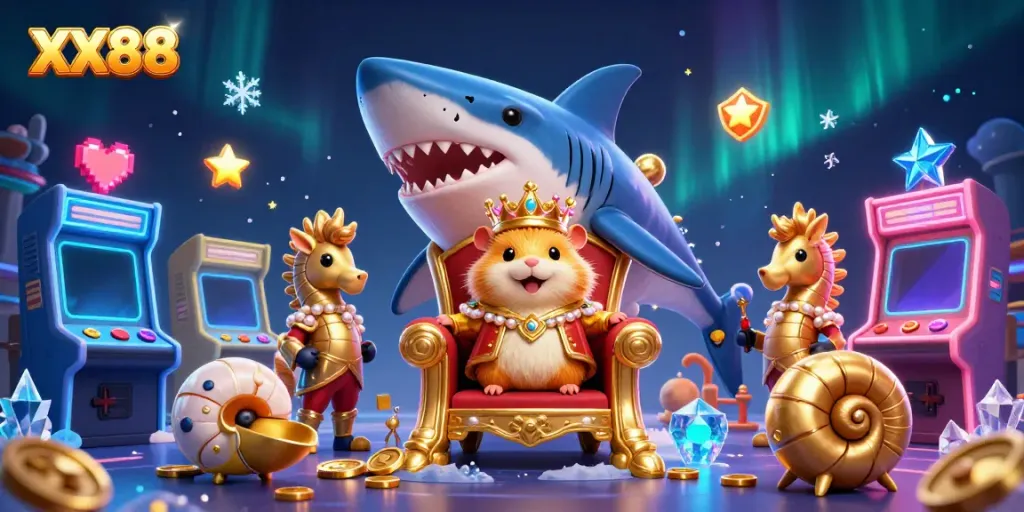 Experience the excitement of XX88 with a golden hamster king ruling a colorful casino universe.