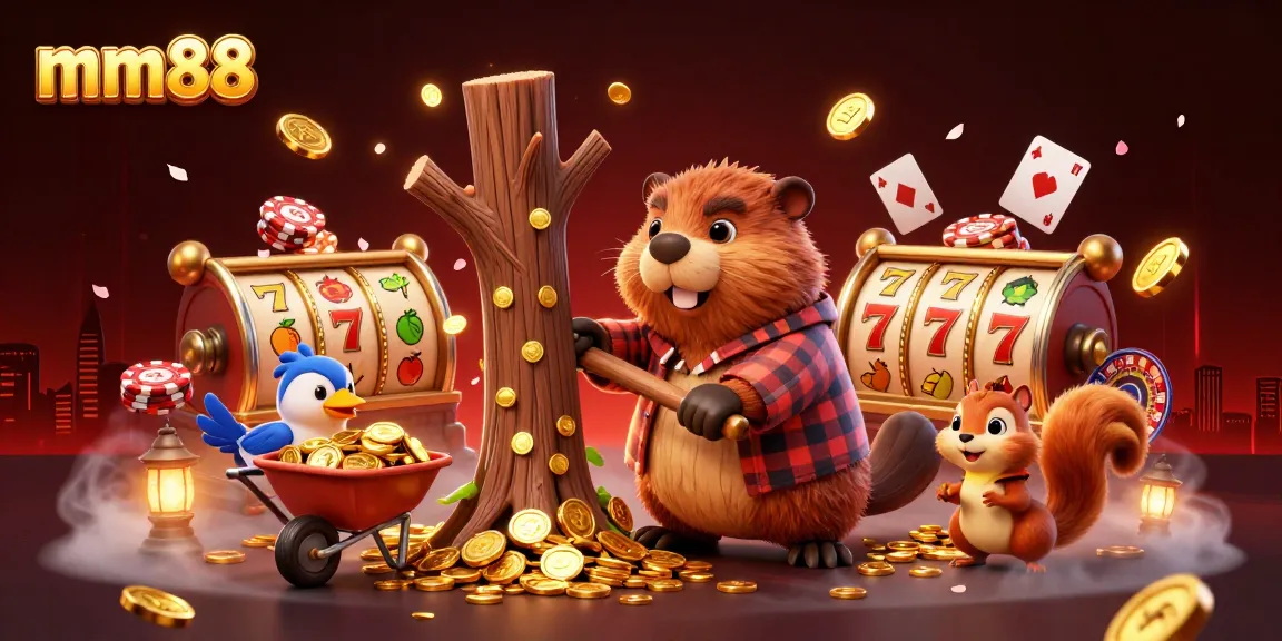 Engage with mm88's thrilling casino experience featuring vibrant characters and dynamic slot game elements.