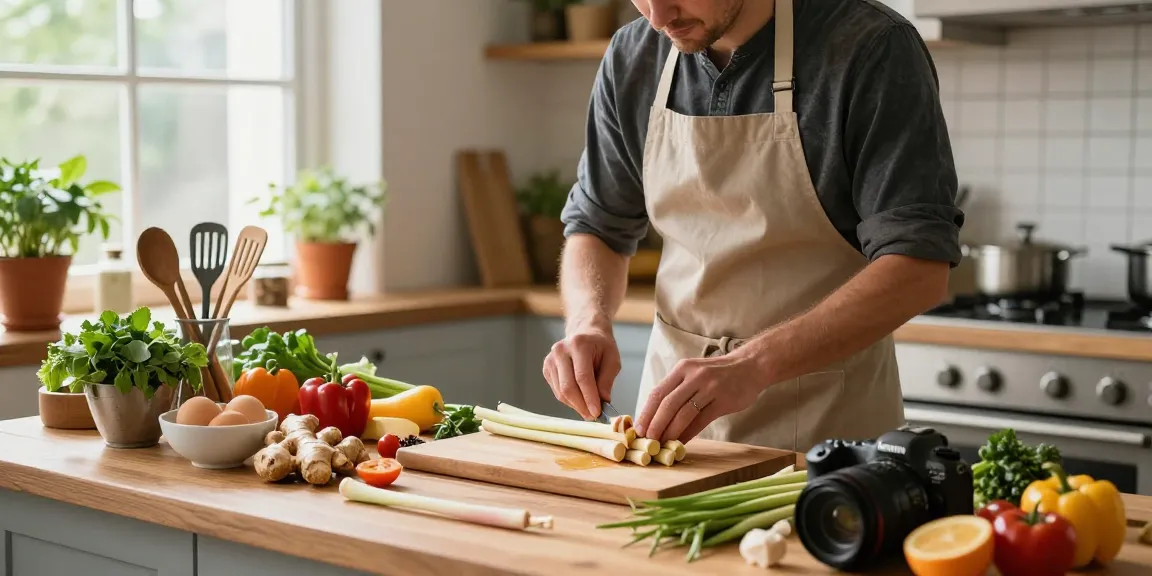 เว็บสล็อต แท้ 100 เปอร์เซ็นต์ cooking scene with fresh ginger and lemongrass in a warm kitchen, vibrant ingredients in focus.