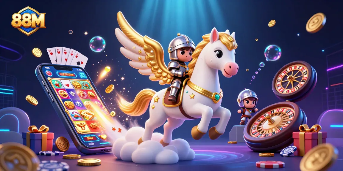 Win big with 88M as the knight and celestial horse navigate a vibrant casino adventure.