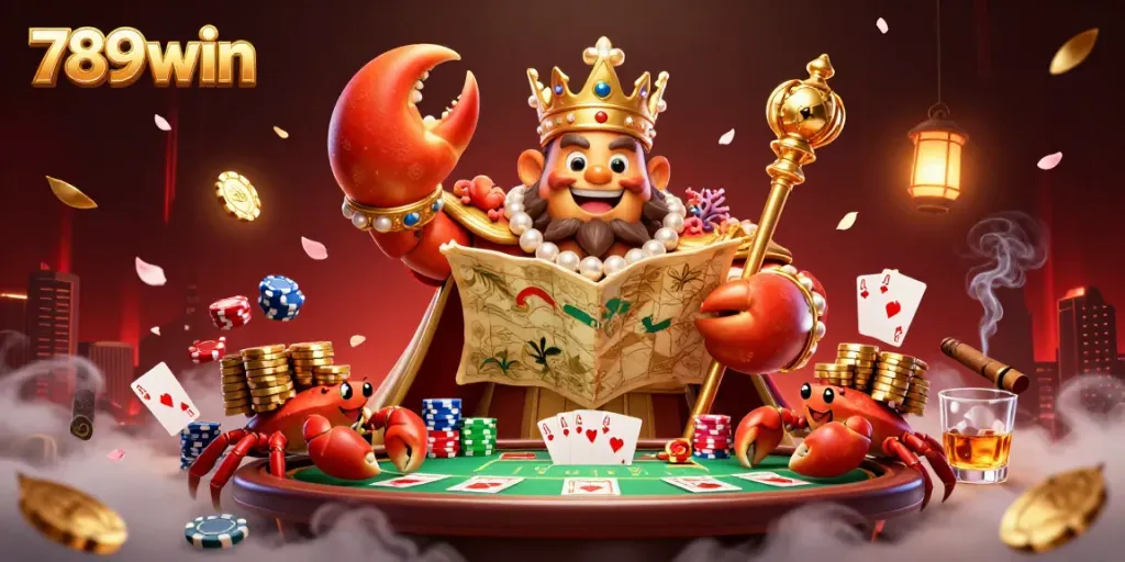 Experience casino thrills with the golden crab emperor and poker elements at 789win.
